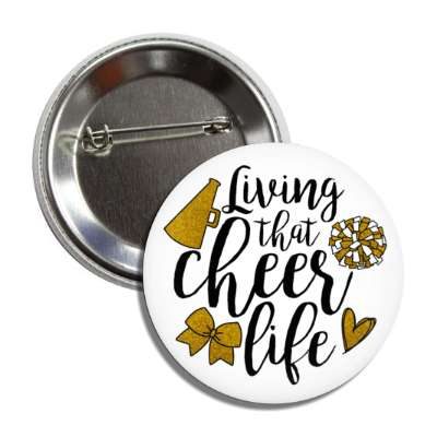 living that cheer life pom pom bullhorn heart ribbon white button