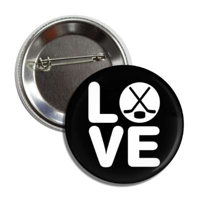 love hockey crossed sticks puck black button