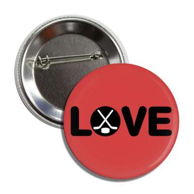 love hockey crossed sticks puck red button