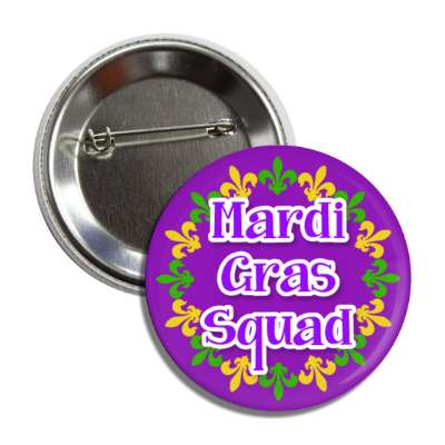 mardi gras squad fleur de lis circle purple button