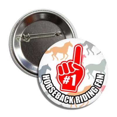 number one index pointing hand horseback riding fan horses button