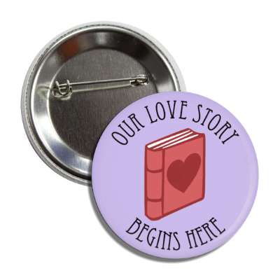 our love story begins here heart book button