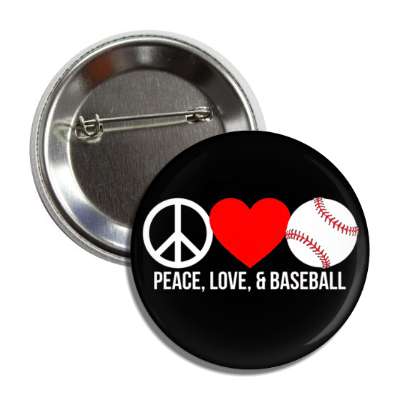 peace love and baseball symbol heart button