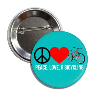peace love and bicycling symbol heart button