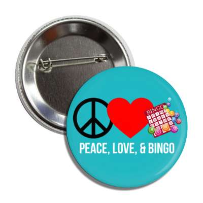 peace love and bingo symbols heart button
