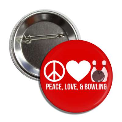 peace love and bowling symbol heart ball pins button
