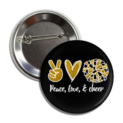 peace love and cheer heart pom pom cheerleading black button