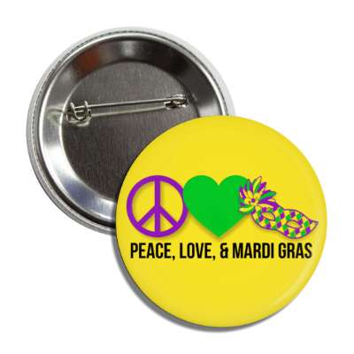 peace love and mardi gras heart masquerade mask gold button