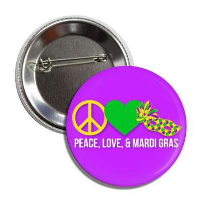 peace love and mardi gras heart masquerade mask purple button