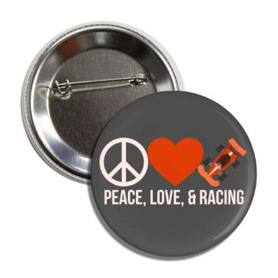 peace love and racing heart symbol race car racing button