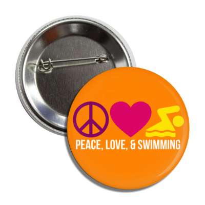 peace love and swimming heart symbols button