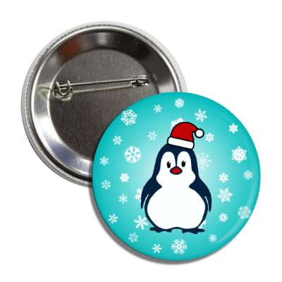 penguin cartoon cute santa hat snow flakes button