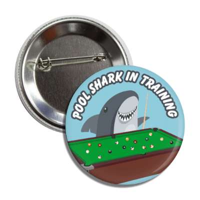 pool shark in training funny cartoon shark smiling button