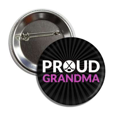 proud grandma hockey crossed sticks puck button