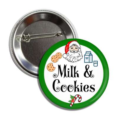 santa claus milk and cookies candy cane holly green border button