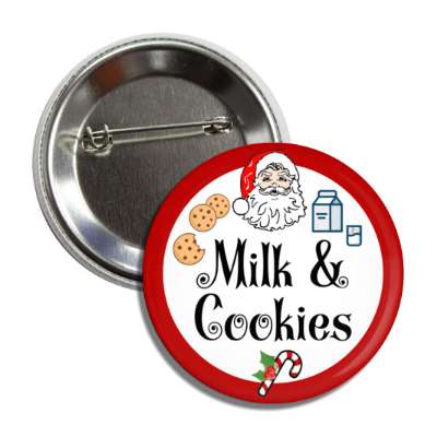 santa claus milk and cookies candy cane holly red border button