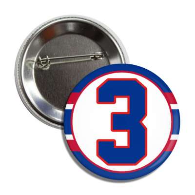 sports team number three 3 support blue red stripes button