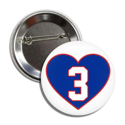 sports team number three 3 support heart white button