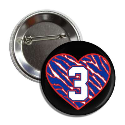 sports team number three 3 support zebra print heart button