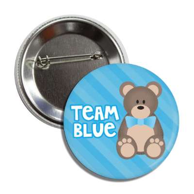 team blue stripes teddy bear with bowtie baby boy button