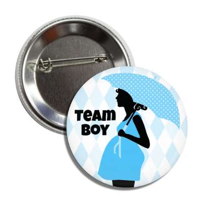 team boy pregnant woman silhouette umbrella blue diamond pattern button