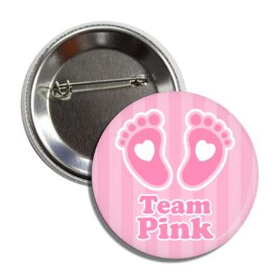 team pink stripes baby footprints hearts button