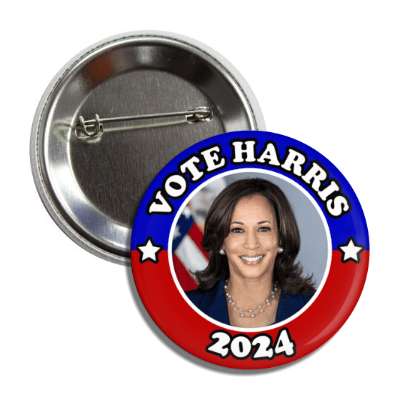 vote harris 2024 red white blue face button