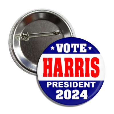 vote harris president 2024 dark blue white stripe button