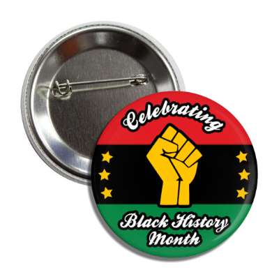celebrating black history month raised fist pan african flag button