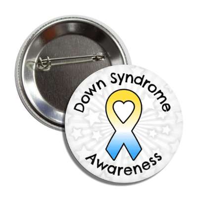 down syndrome awareness ribbon heart stars yellow blue button