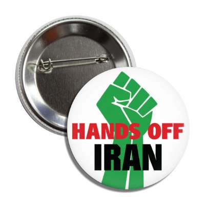 green raised fist hands off iran button