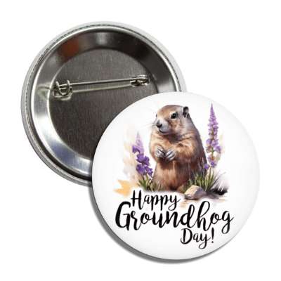 happy groundhog day cute watercolor button