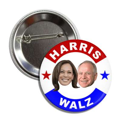harris walz democrat heads red white blue stars button