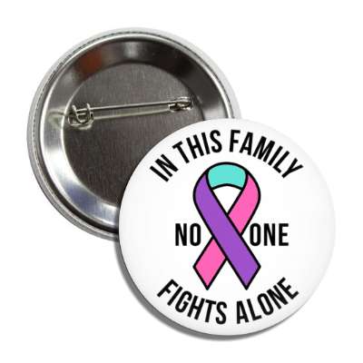 in this family no one fights alone teal pink blue awareness ribbon button
