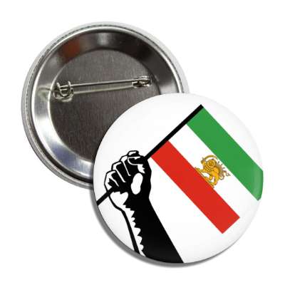 power fist holding iran flag lion and sun symbol button