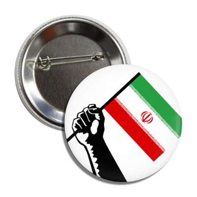 power fist holding iran flag peace activism button
