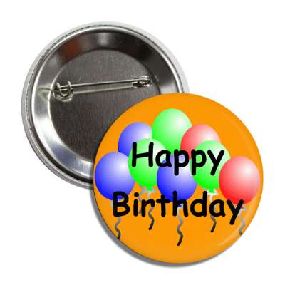 happy birthday orange multicolor balloons button